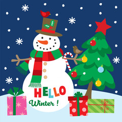 Snowman For Christmas Card or Bag design