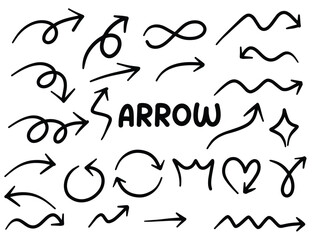 Set of icons with ARROW theme. With doodle style. For layout, website, graphic design.