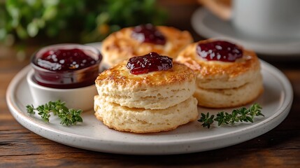 British scones clotted cream and jam served on a white plate isolated a perfect pairing for tea time or breakfast