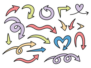 Set of icons with ARROW theme. With doodle style. For layout, website, graphic design.