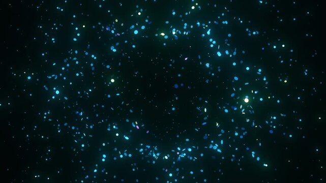 Glowing particles dynamically align to form a futuristic map of Romania. The animation features rotating perspectives and cosmic lighting, creating a mesmerizing sci-fi atmosphere.