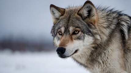 Close-Up of Baffin Island Wolf in Deep Snowdrifts