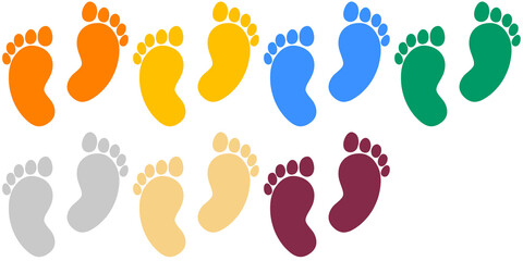 silhouette human foot print icon color variation set