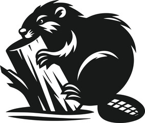 Beaver gnawing on a thick tree trunk vector
