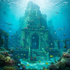 Underwater temple (AI Generative)