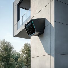 Viewing Trees Through Futuristic Box Window Attached to Modern Architecture