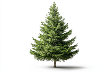 Fototapeta premium Isolated tall spruce tree on white background nature scene plant photography minimalist environment front view conceptual focus on evergreen beauty