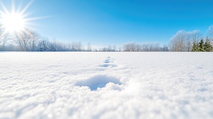 Snowy landscape with tracks. Sunny winter day