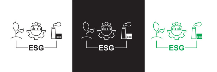 ESG icons, such as environment social governance icon.  Vector illustration. isolated on white and black background. EPS 10
