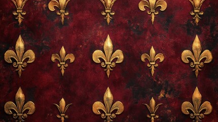 Golden Fleur-de-lis on Burgundy Background: A Royal Pattern