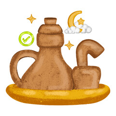 Arabic coffee and tea set on a tray, symbolizing hospitality, culture, and Ramadan traditions.