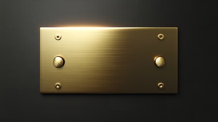 Gold metal plate, dark background, design element, blank space for text or logo