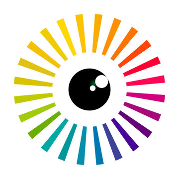 Colorful Rainbow Eye Vision Icon with Sunburst Rays Vector