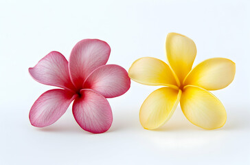 Naklejka premium Two Colorful Flowers in Pink and Yellow on a Light Backgrounds With Details On Petals and Soft Textures Illustrations and a Peaceful Mood For Decor and Home Decor With Soft Bright