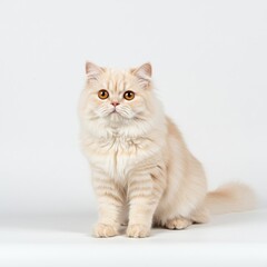 Obraz premium Elegant Cream Persian Cat on White Background for Pet Photography and Animal Lovers