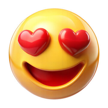 3d yellow smiling emoji face with heart-shaped eyes isolated on transparent background. Png