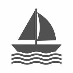 Sailboat Icon with Waves silhouette Vector Design.