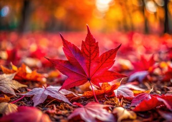 Autumn Red Leaves Photography: Vibrant Fall Foliage, Nature Scenery, Maple Leaves, Red Leaf Background