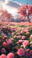 Pink camellia felt field illustration poster background