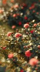 Pink camellia felt field illustration poster background