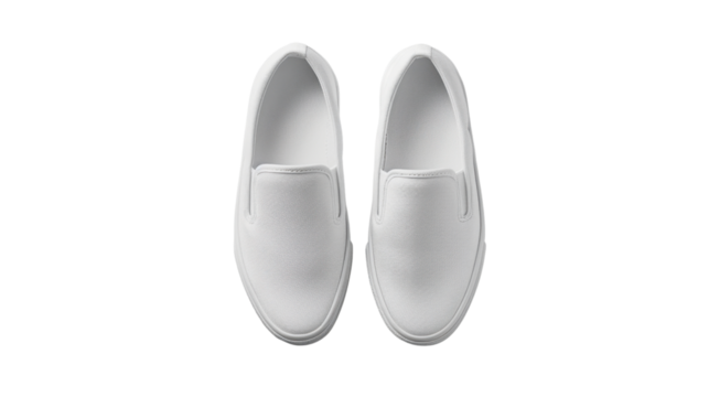 Pair of white slip-on canvas shoes isolated on transparent background