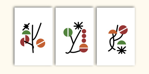 Set of three scandinavian wall art vector. Aesthetic wall decoration for home.