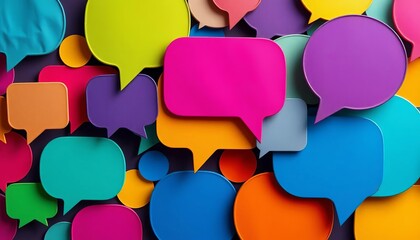 Abstract colorful speech bubbles forming a chain reaction, message,  influence