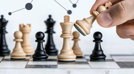 Strategic Chess Move Hand Capturing King on a Classic Board