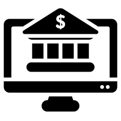 Bank building on a computer screen, suitable for financial websites, mobile apps, presentations, and promotional materials for banks or financial institutions.