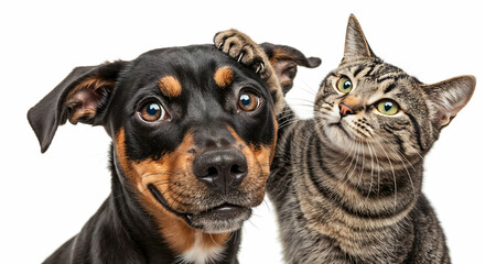 Fototapeta premium Playful Cat and Dog Interaction