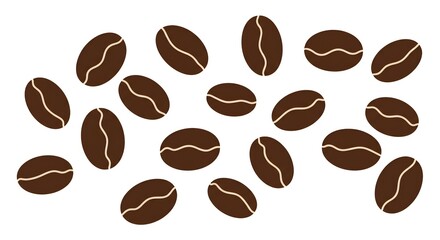 Scattered Coffee Beans Illustration Isolated on White Background Freshly Roasted