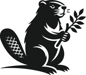 Beaver holding a small branch in its front paws vector