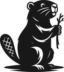 Beaver holding a small branch in its front paws vector