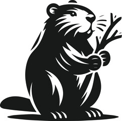 Obraz premium Beaver holding a small branch in its front paws vector