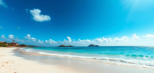 Azure sky, sun-drenched sand, turquoise sea, tranquil beach, blue, beach