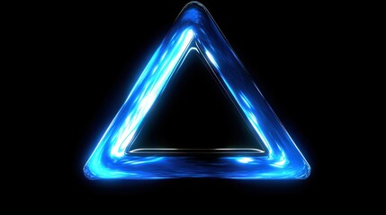 A glowing blue triangular shape against a stark black background