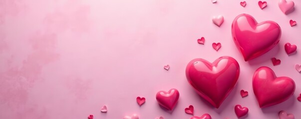 Soft pink hearts scattered on textured background for romantic concept, caring, valentine, dating