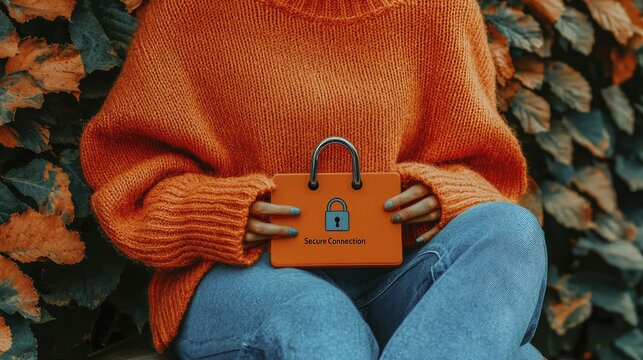 Show a browser window displaying a Secure Connection message with a padlock, emphasizing safe online transactions.