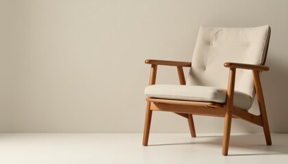 Stylish japandi chair with clean lines and wooden frame, minimalist design, chair, Scandinavian