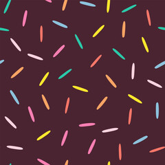 Simple Sprinkle Seamless Pattern. Chocolate donut or cake glaze with sprinkle topping. Vector Illustration in scandinavian style.