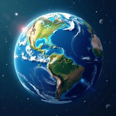 Fototapeta premium Surreal depiction of a vibrant blue planet teeming with diverse forms of life, exploration, evolution, planet