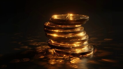 A digitally generated image of a stack of glowing coins.