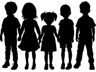 Fototapeta premium Silhouettes of Five Children Standing Together