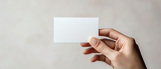 Obraz premium Realistic human hand presenting a blank business card on a clean, isolated white background, ideal for mockup design, high detail, 4K