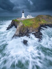 Dramatic Lighthouse, Coastal Storm Waves