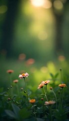Fototapeta premium Generative AI Blossoming Daisies in a Lush Green Meadow Vertical Background