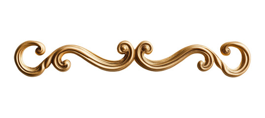 Gold decorative curved line isolated on a transparent background