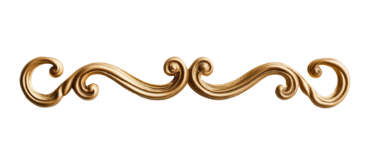 Gold decorative curved line isolated on a transparent background