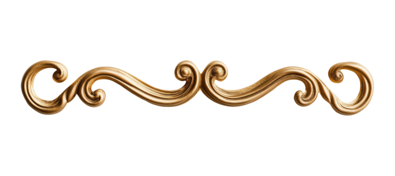 Gold decorative curved line isolated on a transparent background