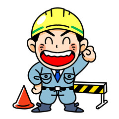 Illustration Artwork Warning Construction Worker Sign Mascot Cartoon Japanese Drawing Helmet Road Repair Cone Warning Anime Manga